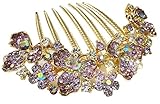 AnVei-Nao Womens Luxury Bohemia Flower Rhinestones Bridal Hair Combs Accessories Purple