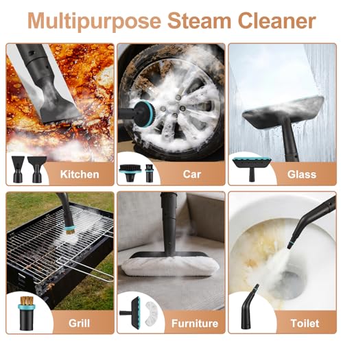 Steam Cleaner,Handheld Steam Cleaner 1500W Low Pressure, 15s Fast Heating, 1.8L Water Tank, with 12 Accessories for Home, Kitchen & Car Cleaning,White（Hold 3s to start）