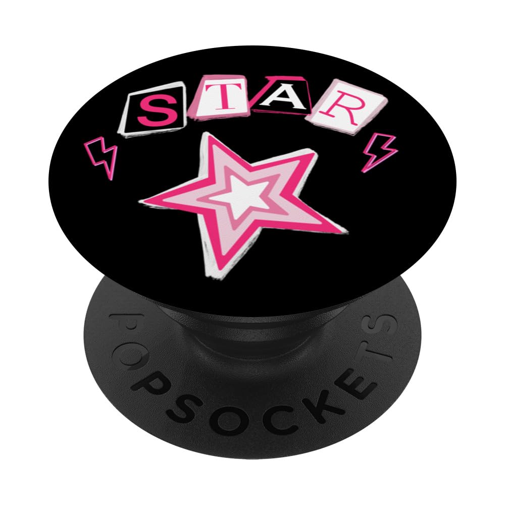Cyber Y2K Star Pink Girls Mcbling Aesthetic 2000s Room Decor PopSockets Swappable PopGrip