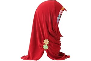 Suillty Kids Girls One Piece Muslim Hijab Scarf Floral Lace Hear Wrap Islamic Full Head Scarf Shawls