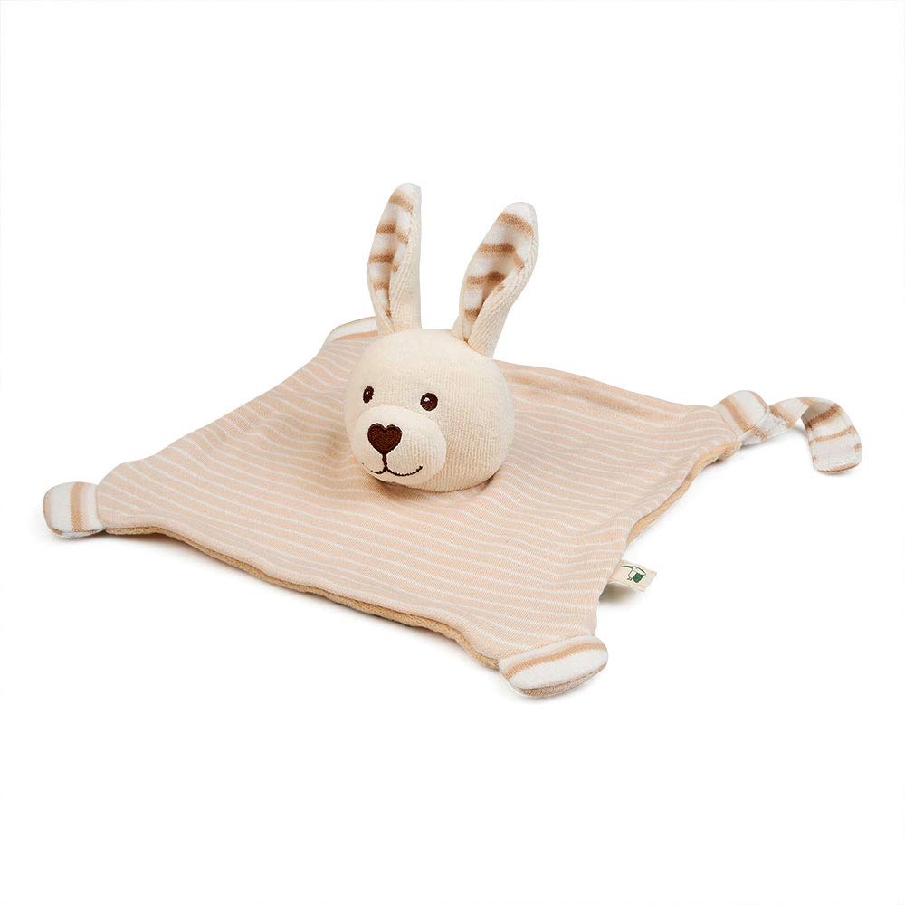 GRÜNSPECHT Organic Cuddly Blanket Rabbit Made of 100% Cotton (Organic Organic), Comfort Blanket for Babies to Cuddle, with Hand Puppet, Velcro Strap for Dummies, Cuddly and Soft, GOTS, Beige (620-00)