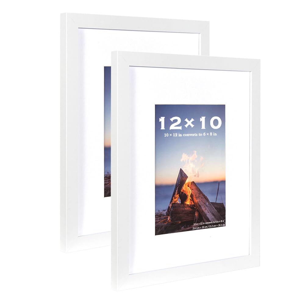 Scholar Tree White 12x10 Photo Frames Set of 2 - Wooden Picture Frames for Wall Mounting with 8x6 Mat — image 1