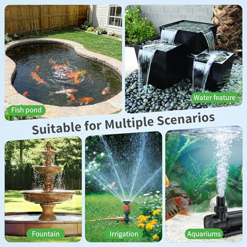 POPOSOAP 4600 L/h DC Pond Pump, Safe 24V Low Voltage Quiet Water Feature Pump with AC/DC Converter, 4 Hose Adapters for Garden Ponds, Aquariums, Fountains, Water Features