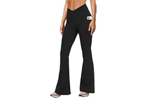 DLOODA Women's Yoga Pants with Pockets No Front Seam Crossover High Waisted Flare Leggings Tummy Control Bootcut Pants