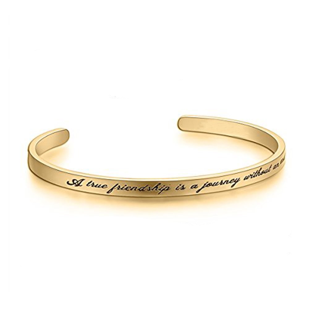 Forleiton Wide Cuff Bracelet Bangle Engraved A true friendship is a journey without an end Inspirational Jewelry Gift (Gold) (Gold)