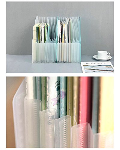 HYFAN Desktop File Organizer Box Desk Vertical Expanding File Folder Plastic Document Holder for Office School Supplies ( Blue )