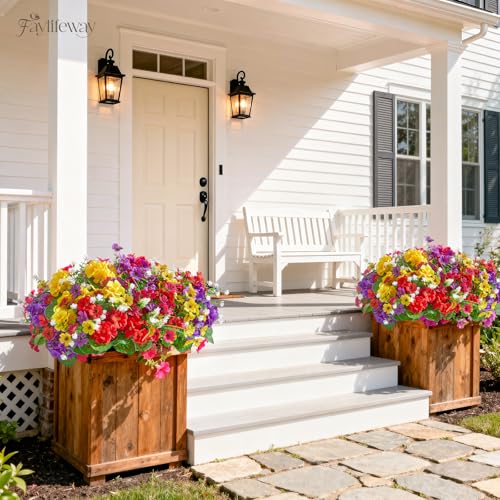 Faylifeway 16 Bundles Artificial Flowers for Outdoors, UV Resistant Fake Outdoor Flowers, Silk Faux Flowers for Outside Planters,Garden,Porch,Yard,Home Decor(Mixed Color)