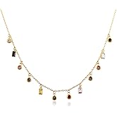 Watforsh Gold Chain Pendant Necklace for Women Colorful Crystal Necklace with Rainbow Beaded Pendant for Vacation