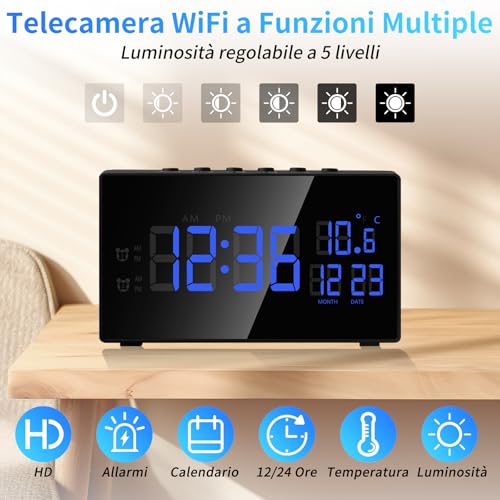Nisanmoon WiFi Spy Camera 2.4/5G, HD 1080P Hidden Camera, Mini Wifi Camera Alarm Clock, Hidden Spy Camera with Night Vision, Motion Detection, APP Remote View
