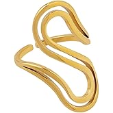 Kokoma S Shaped Statement Ring for Women 18K Gold Plated Stainless Steel Wrap Finger Band Expandable Layered Stacking Rings Open Bands