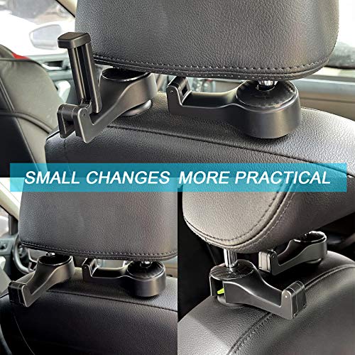 2 in 1 Car Vehicle Back Seat Headrests Hooks with Mobile Phone Holder, 2 Pack Universal 360