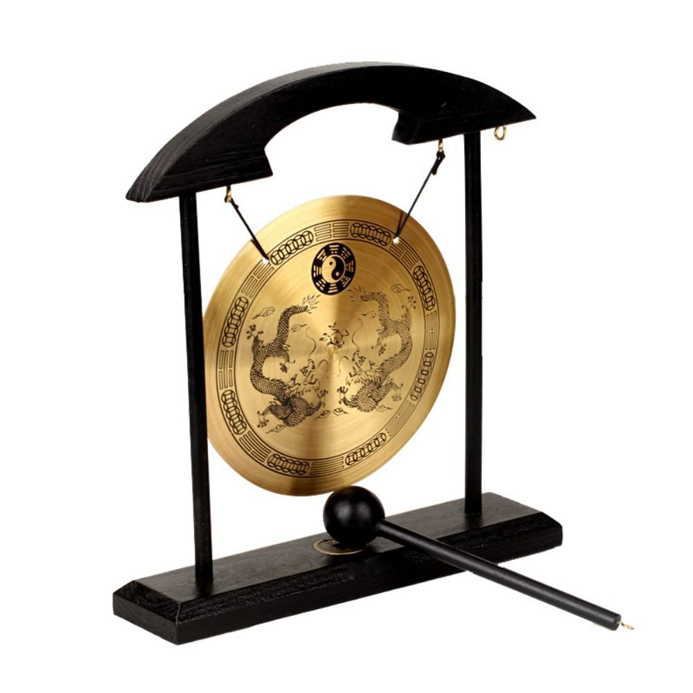 Feng Shui Brass Gong 8.26inch/21cm Desktop Gong Copper Zen Chinese Table Gong Hand Gong For Housewarming Home Decor Oriental Chinese Mysterious Decor Gifts
