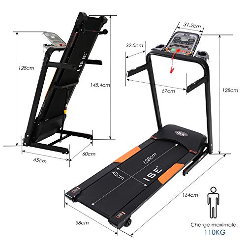 ISE-Faltbar-Laufband-elektrisch-Heimtrainer-750w-10-14-kmh-15-voreingestellte-TrainingsprogrammeProfi-Laufband-klappbar