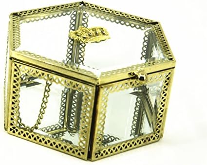 ROSE BUSH Classical crown glass Hexagon Rings Earrings Necklace Display Storage Case Box Gold