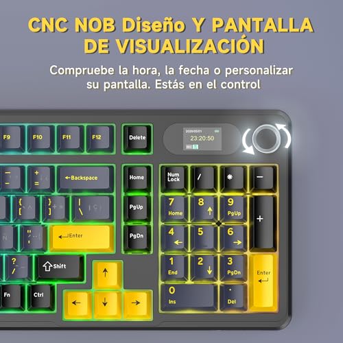 ATTACK SHARK X98Pro Teclado Inalambrico, Teclado Mecánico con Bluetooth/Type C/2.4G/, Teclado Gamer con Pantalla LED a Color y Teclado Numérico para PC y Mac (Negro)