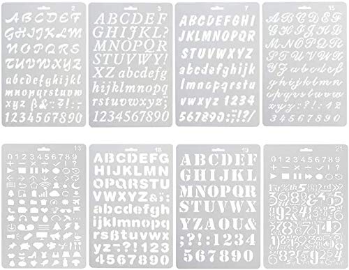 8Pcs Plastic Letter Stencil, Alphabet Stencils Plastic Lettering Number Guide Set for DIY Craft Spraying Painting Drawing Diary Scrapbook
