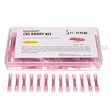 SOLOOP 100Pcs Heat Shrink Butt Connectors Crimp Electrical Terminals Heat shrink waterproof wire connector Red