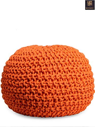 Romee Hand Knitted Round Pouffe/Ottoman for Living Room (35cm x 50cm) - Orange