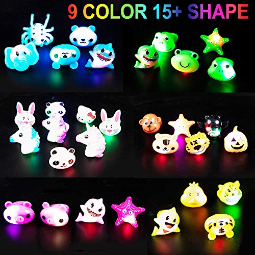 Party Favor for Kids 46 Pack LED Light Up Rings Bulk Toys Jelly Birthday Gift Blinky Glow in The Dark Party Supplies 36 Rings and 10 Sheets Tattoo Stickers for Kids Boys Girls