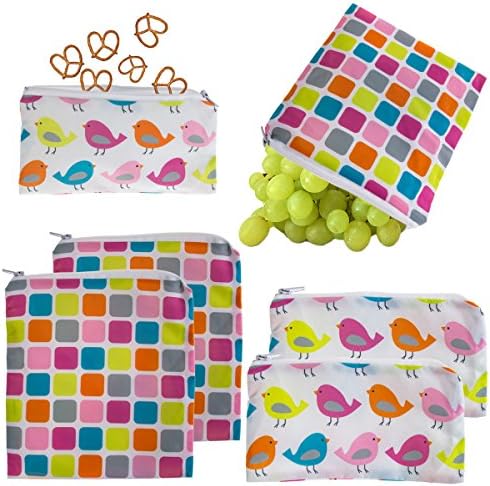 Set of 6 Reusable Kids Sandwich &amp; Snack Bags By One Step Ahead Cloth Zipper Seal