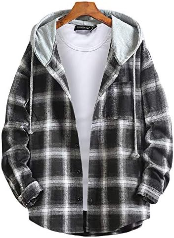 Yacoresya シャツ メンズ チェック柄 ジャケット チェックシャツ フード付き パーカー ボタンアップ アウター 大きいサイズ