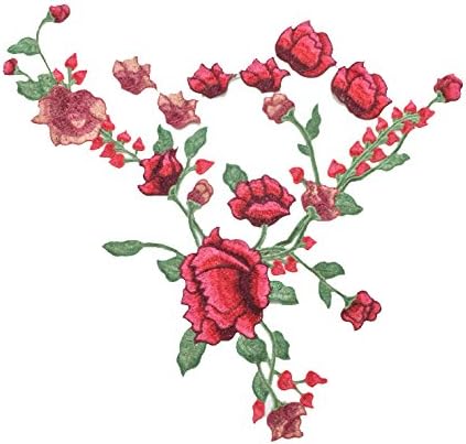 Emmas Very Large Red Flower Applique Plum Blossom Sewn On Patches Embroidered Garment DIY Accessory (Green)
