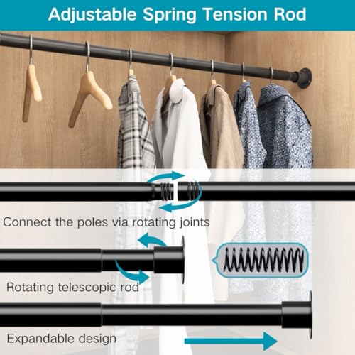 Wardrobe Rail, Heavy Duty Clothes Rod with End Sockets, Adjustable Hanging Rails for Clothes, Wardrobe and Bathroom, 68-90CM/Diameter 32MM, Black