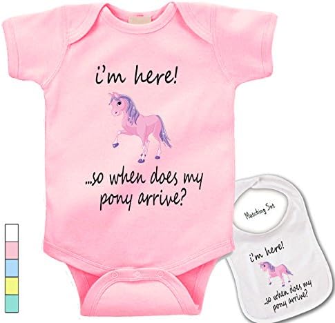I'm here ..so where is my pony? -Cute custom Baby bodysuit onesie & matching bib