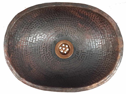 Egypt gift shops SMALL Handcrafted Fire Patina Textured Oval Hammered Copper Sink Kitchen Powder Room Modification - Thumbnail 5