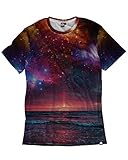 INTO THE AM Space Collection Men's All Over Galaxy Print Casual Tee Shirts
