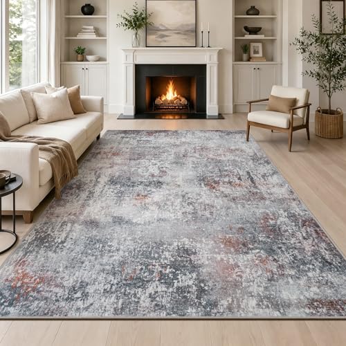 Capslpad Rot-Grau Abstraktes Teppich Wohnzimmer 160x230cm rutschfest Kurzflor Kunstwolle Schlafzimmer Teppich Waschbar Minimalistisch Bettvorleger Tep