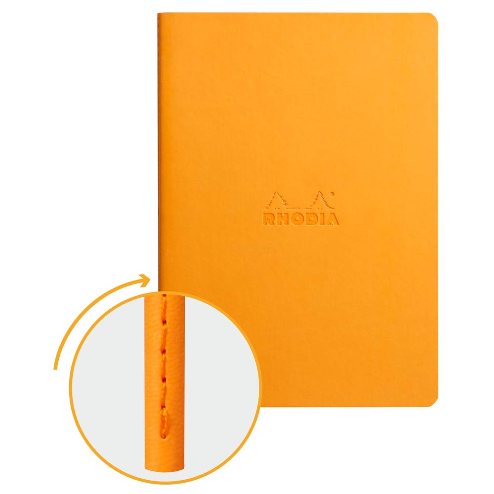 RHODIA 116415C - Soft Orange Textile Stitch Notebook - A5 - Lined - 64 pages - Ivory Clairefontaine Paper 90 g/m - Faux Leather Cover - Rhodiarama Collection