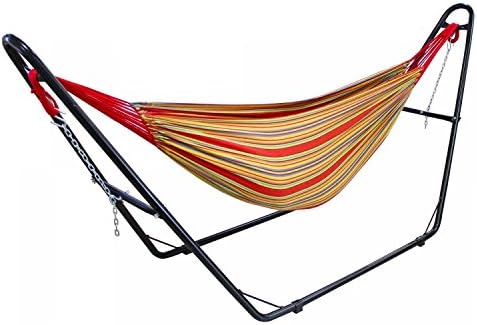 Leogreen - Hammock, Swing Lounger, Red, Brazilian, Cotton, with Stand H-Type, Capacity: For 2 people, Deployed size: 124 x 37 x 48 inch
