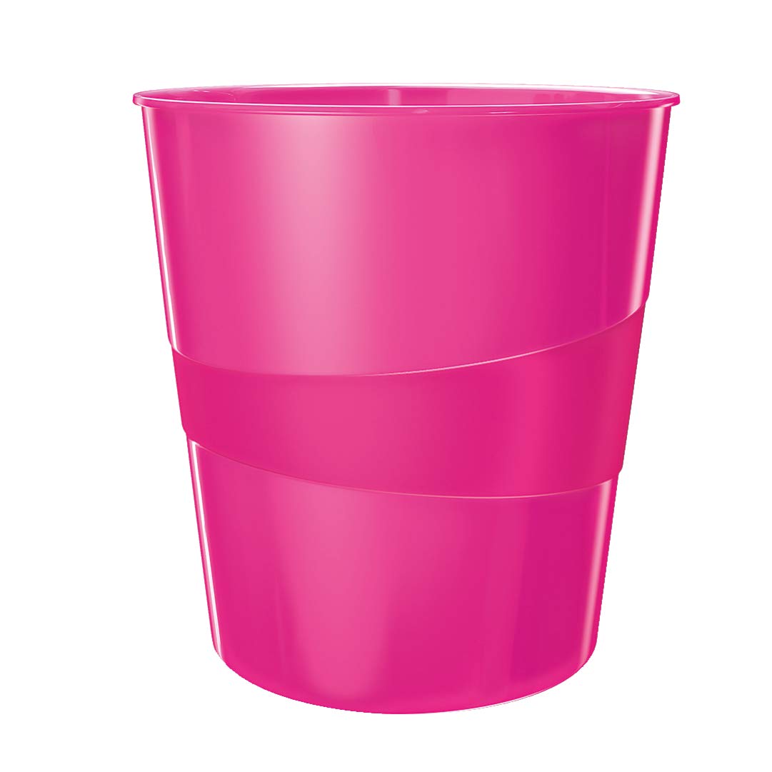 Leitz 15 Litre Waste Bin, Plastic, Wow Range, Metallic Pink