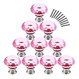 Cabinet Knobs,YIFAN 10Pcs 30mm Crystal Glass Diamond Shape Cabinet Knobs Cupboard Drawer Pull Handles - Pink
