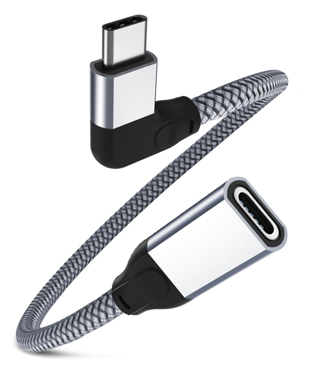 RUXELY Right Angle USB C Extension Cable 0.2M,90 Degree 10Gbps Type C 3.1 3.2 Gen2 Female to Male Extender Short Cord,L-Shape Thunderbolt 3 Lead for iPhone 17 17e 16 Pro,Mac,iPad,Samsung Galaxy S26