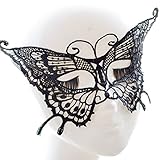 Qinlee Mask Ladies Butterfly Shape Lace Eye Mask Venice Mask Lace Cosplay Venetian Halloween Costume Party Masquerade Mask Black for Venetian Carnival Costume Party, White (Butterfly)