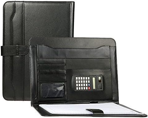 Legal Padfolio | A4 Size Resume Portfolio Holder with Calculator | Ultimate Organizer for Business Card Holder | Store iPad Magazine Pen Leather PU Material | Black | 1587