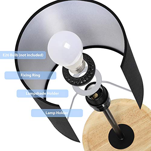Nightstand Lamp, Contemporary Bedside Table Lamp, Black Metal Base Desk Lamp with Fabric Shade for Living Room, Bedroom, Office, College Dorm,Coffee Table (Modern Lamp Black)