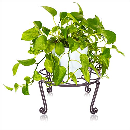 Yimobra Tall Plant Stand for Flower Pot Heavy Duty Potted Holder 11.8 x 6 Inches, Indoor Outdoor Metal Rust Proof Iron Garden Container Round Supports Rack for Planter Bronze/Brown