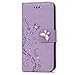 YOKIRIN iPhone 7 Case, iPhone 8 Case, 3D Handmade Crystal Rhinestone Shell Embossed Bling Floral Butterfly Folio Flip Leather Wallet Case TPU Inner Card ID Holder Wrist Strap Skin, Purple