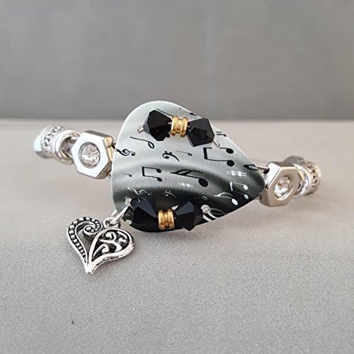 Guitar Pick and Guitar String Bracelet "Grey & Black Tunes"