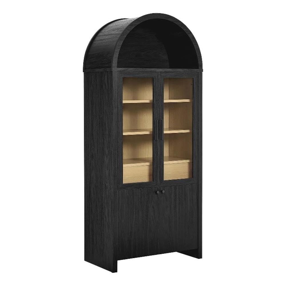 Photo 1 of Modway Evie Arched Display Cabinet in Black Oak - Modern Tall Storage Cabinet with Shelves - Sophisticated Glass Door Bookcase - Elegant Living Room and Hallway Accent Cabinet