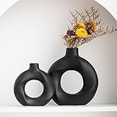 Zagxuade Black Ceramic Vase Set of 2,Matte Modern Nordic Boho Home Decor for Living Room,Bedroom,Wedding Table
