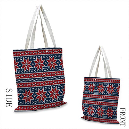 Christmas Decor Canvas Craft Bags, Knitted Pattern and Cross Stitch Embroidery Knit Texture Imitation Artwork Reusable Fancy Durable Canvas Shopping Tote Bags, H16.5