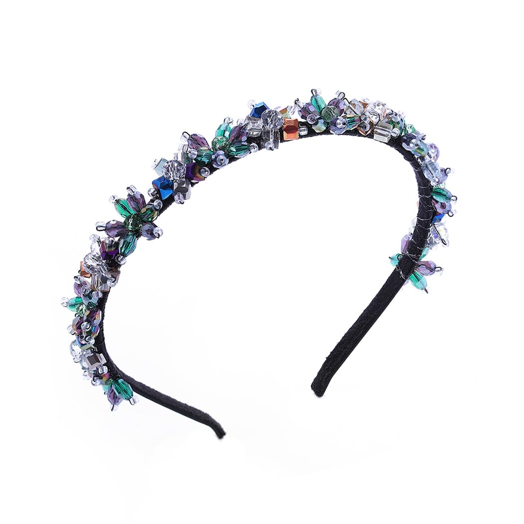 IYOU Vintage Rhinestone Headbands Sparkly Crystal Green Hair Bands Flower Prom Party Hair Accessories for Women