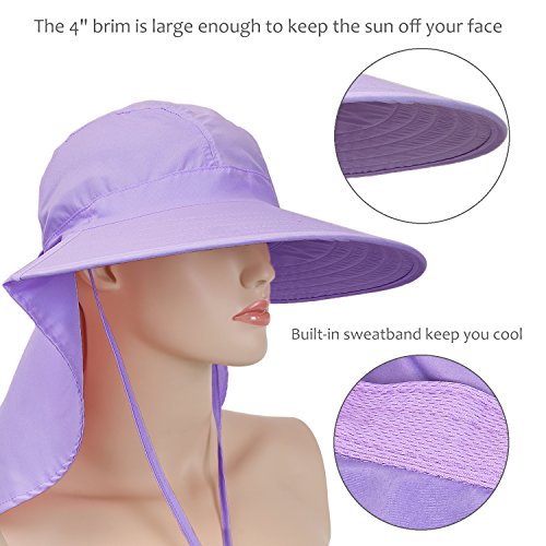 Womens Sun Hats Neck Flap Large Brim UV Protection Foldable Fishing Hiking Cap