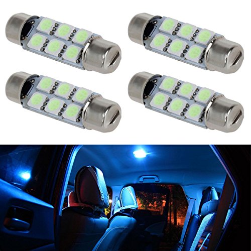 Partsam 44mm Festoon LED Light Bulbs LED Car Interior Lights Map Dome Reading Lights Bulbs 211-2 578 569 Festoon LED Bulb 6-SMD 12V for Chevrolet Dodge Ford GMC etc-Ice Blue (Pack of 4)