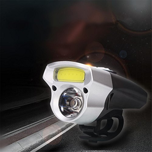 Dartphew Bike Accessories,Cycling USB Rechargeable Fashion Durable Bike Light Double Lamp Head Light Bicycle LED+COB For Outdoor Hiking Camping Hunting Fishing Cycling Running (Silver)