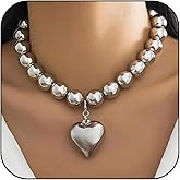 YANCHUN Chunky Heart Necklace Chunky Gold Pendant Necklaces for Women Trendy Large Beads Statement Heart Charm Necklace Jewelry Gifts